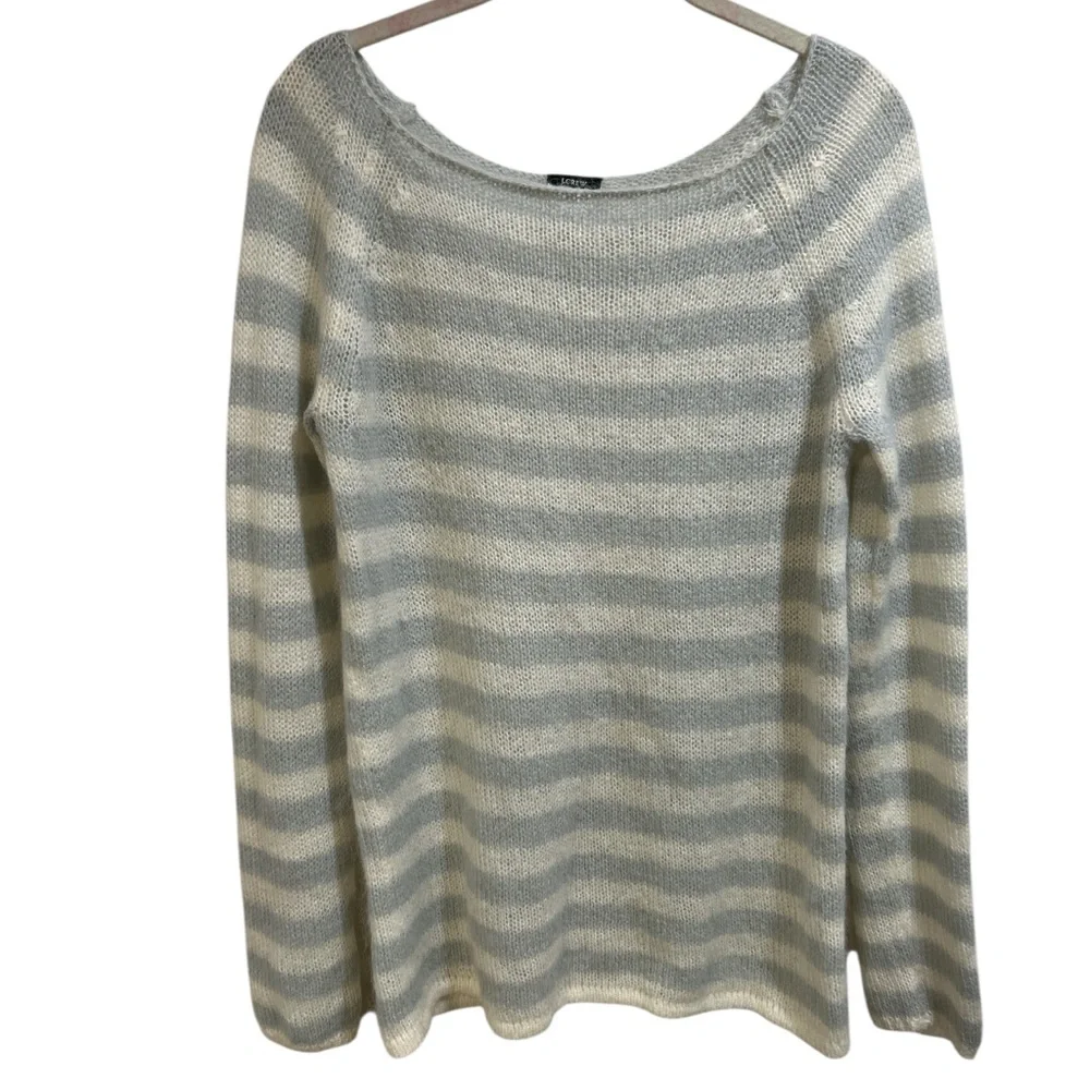 J. Crew White and Gray Striped Sweater Size